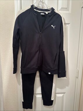 Puma Black Tracksuit with White Shoulder & Side Panels